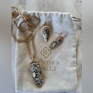 Kendra Scott Kimmy Necklace & Earrings Rose Gold Gray Granite Stone